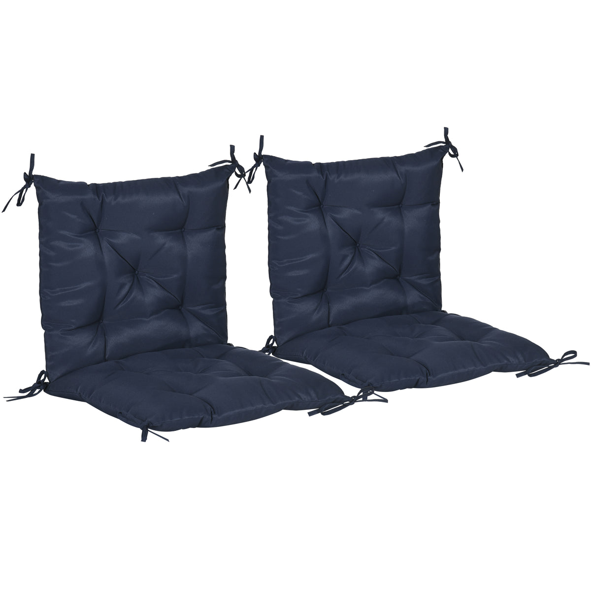 Set of 2 seat cushions, 98 x 50 cm chair cushions with ties, fabric cover, 8 cm thick, dark blue