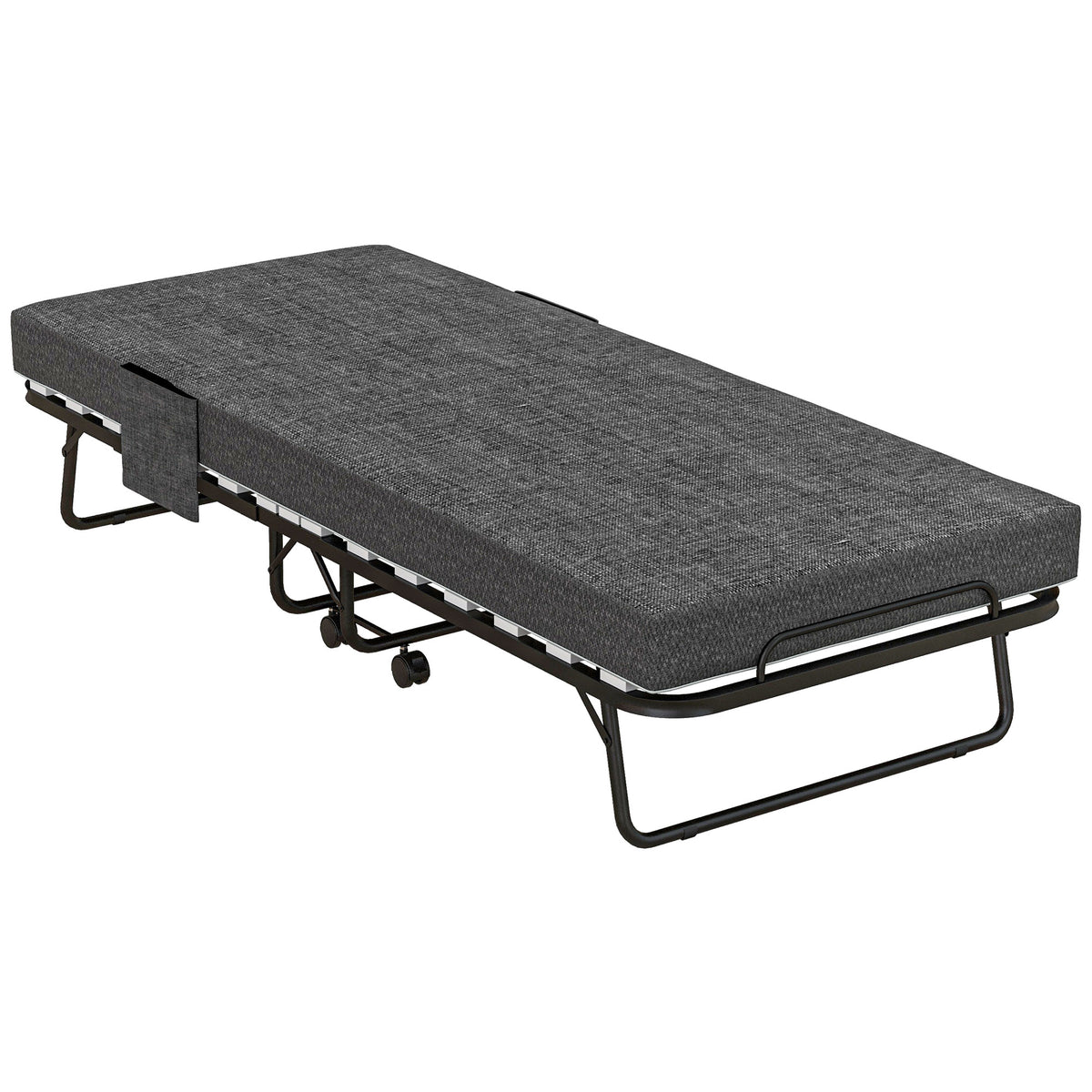 HOMCOM Klappbett, Matratze, 4 Rollen, Metallgestell, bis 150 kg, 190 x 80 x 42 cm, Dunkelgrau