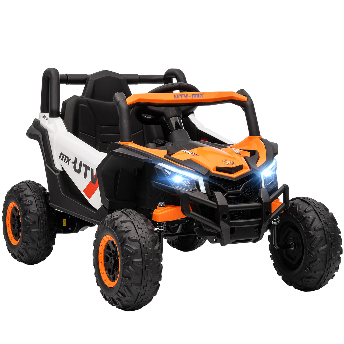 12V Elektroauto für Kinder, Fernbedienungsfunktion, Gurt, Hupe, LED-Lichter, USB-Port, für 3-5 Jahre, Orange