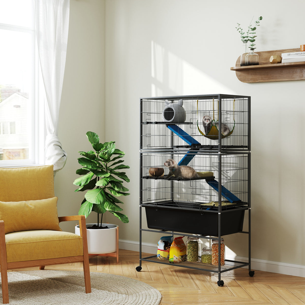PawHut Kleintierkäfig, Haustierkäfig mit 5 Ebenen, Rutschfeste Rampen, Hängematte, 88 x 48 x 150,5 cm – Produktabbildung 2