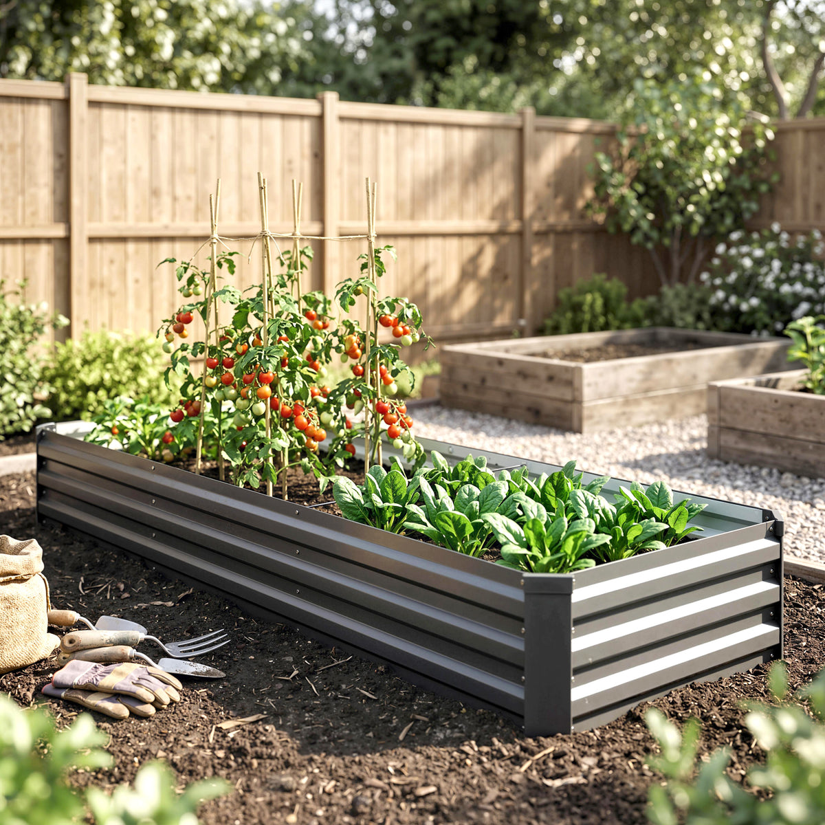 Outsunny Hochbeet, Gartenbeet, Kräuterbeet, wetterbeständig, offener Boden, 240 x 60 x 30 cm, Dunkelgrau – Produktabbildung 2