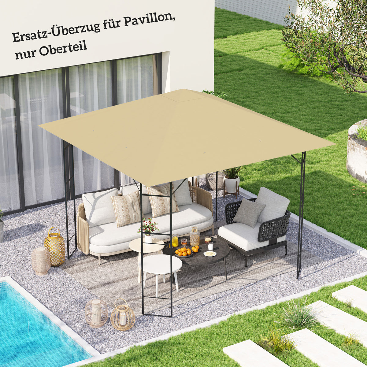 Replacement roof for pavilion 3 x 3 m water-repellent pavilion roof UPF30+ replacement cover Oxford fabric, 370 (2)