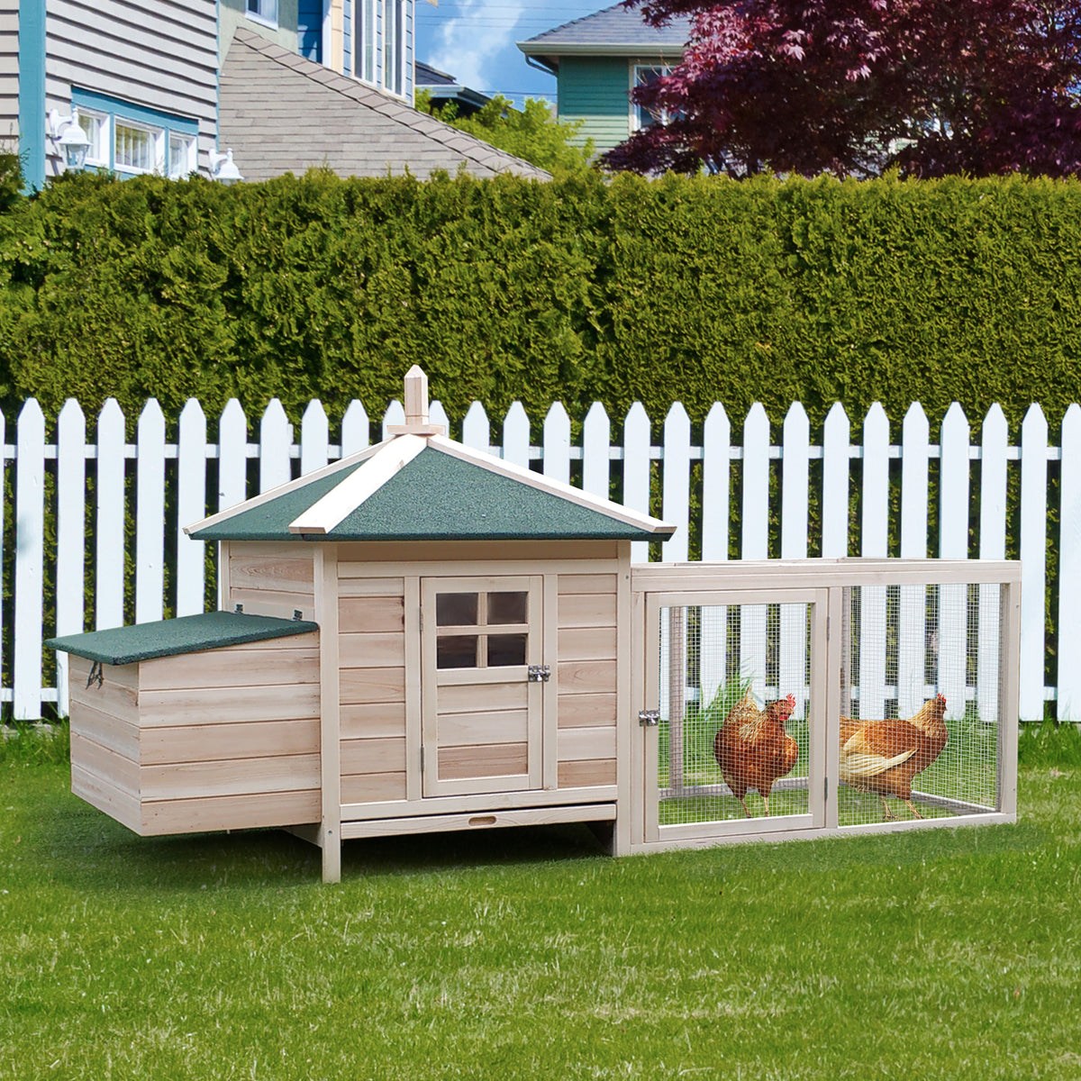 PawHut Hühnerstall für Zwerghühner 196 x 76 x 97 cm witterungsbeständig Hühnerhaus mit Nistkasten – Produktabbildung 2