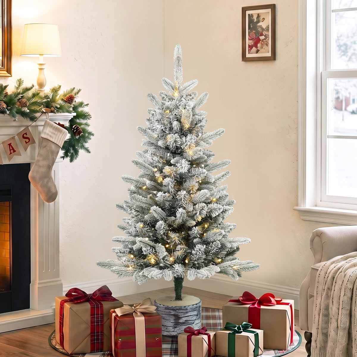 HOMCOM Künstlicher Weihnachtsbaum, 90 cm Christbaum mit 50 LED-Beleuchtung 240 Spitzen Kunstschnee – Produktabbildung 2