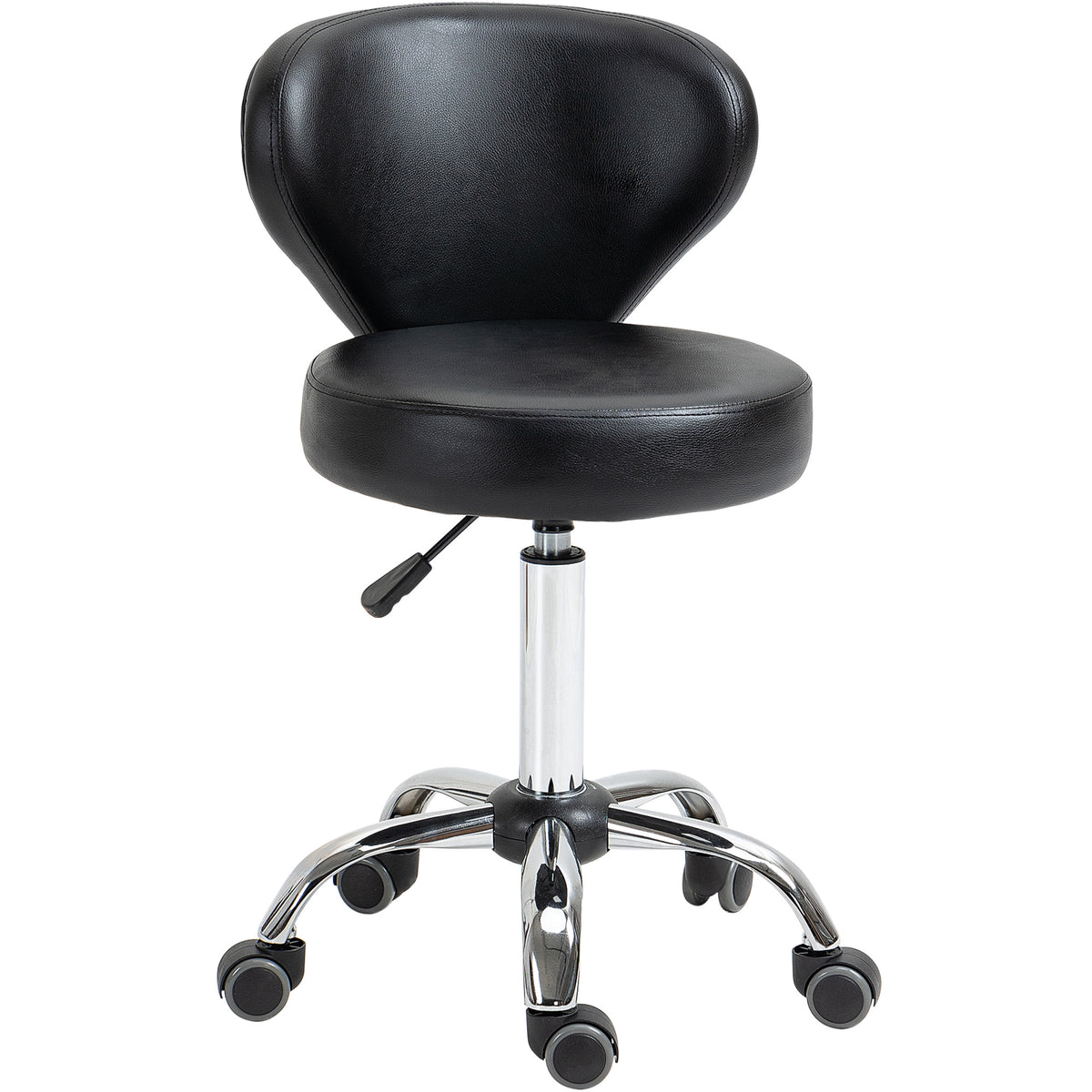 Salon stool in leather look, height-adjustable, up to 120 kg, steel frame, black