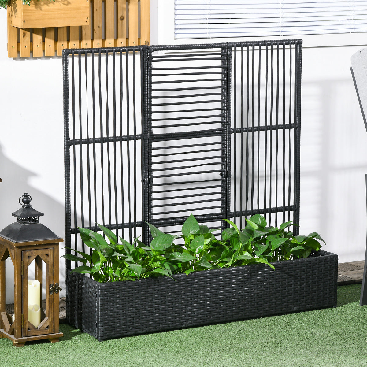 Outsunny Blumenkasten mit Spalier, wetterfest, Polyrattan, 103 x 29 x 103 cm, Schwarz – Produktabbildung 2