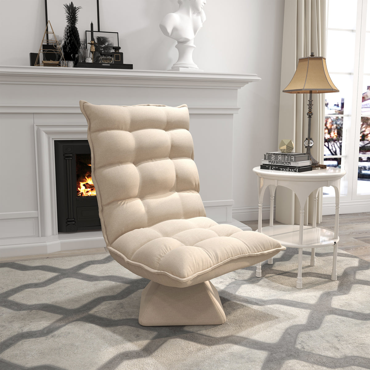 HOMCOM Relaxsessel Lesesessel, drehbar, Leinenoptik, 62 cm x 70 cm x 95 cm, Beige – Produktabbildung 2