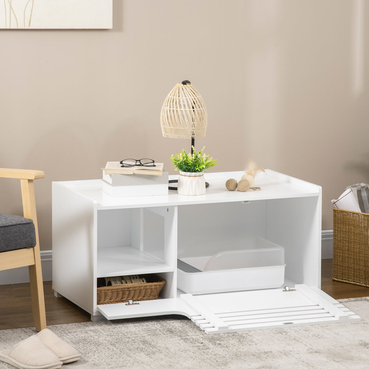 PawHut Katzenschrank mit 2 Regalen 2-in-1 Design Magnettür Weiß – Produktabbildung 2