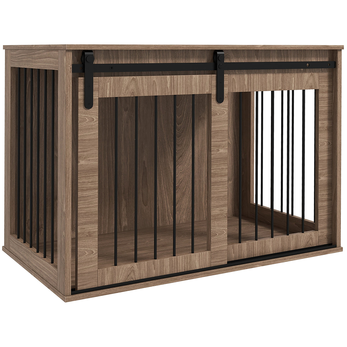 PawHut Hundebox Hundekäfig, Verriegelbar, Holzoptik, rustikales Design, 98 cm x 58 cm x 61 cm, Walnuss +