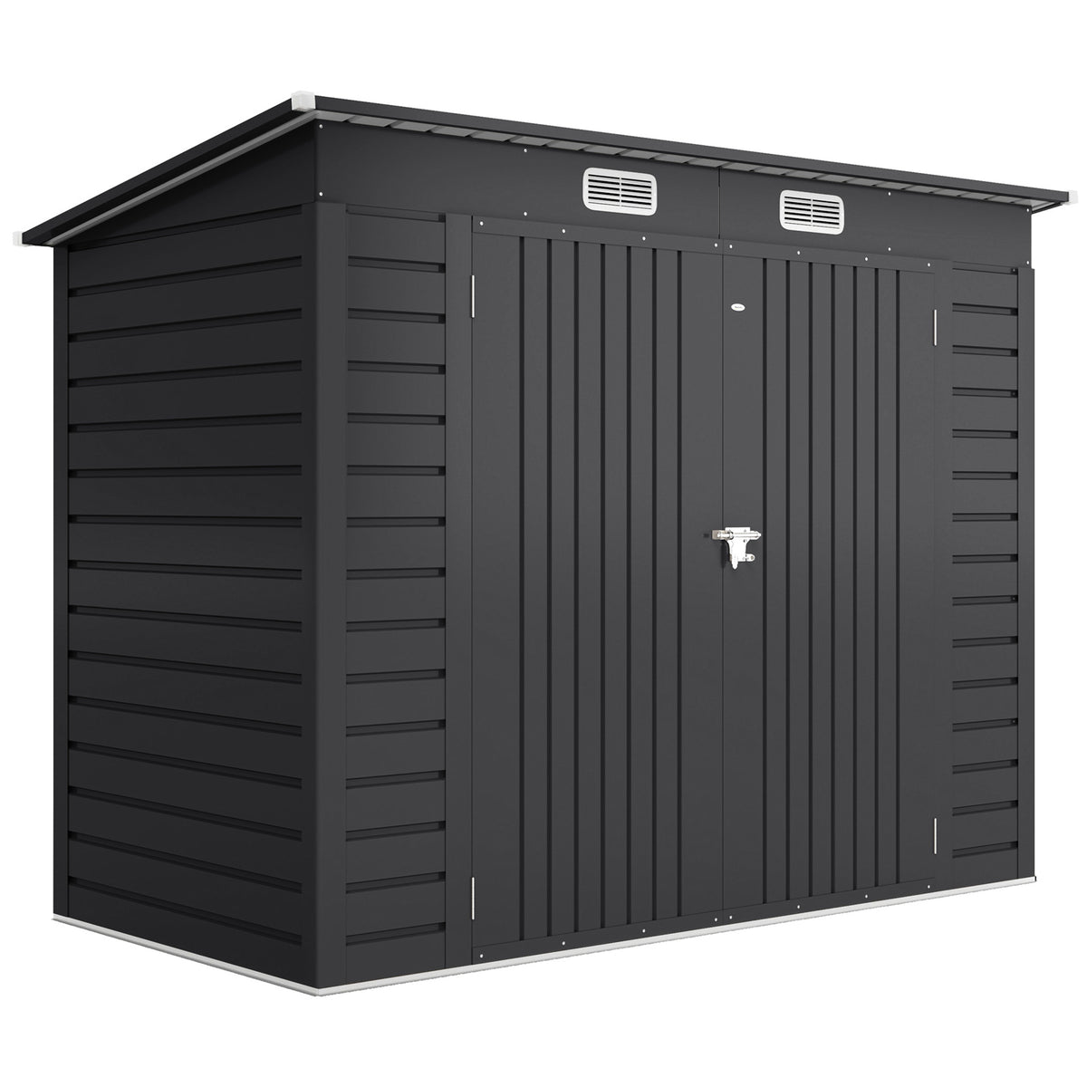 Steel garden shed, tool shed, double doors, 249W x 121D x 166/183H cm, gray