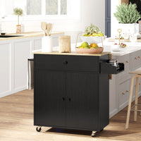 HOMCOM Küchenwagen mit Schublade, Schrankfach, Handtuchstange, 106 x 42 x 87 cm, Schwarz/Eiche – Produktabbildung 2