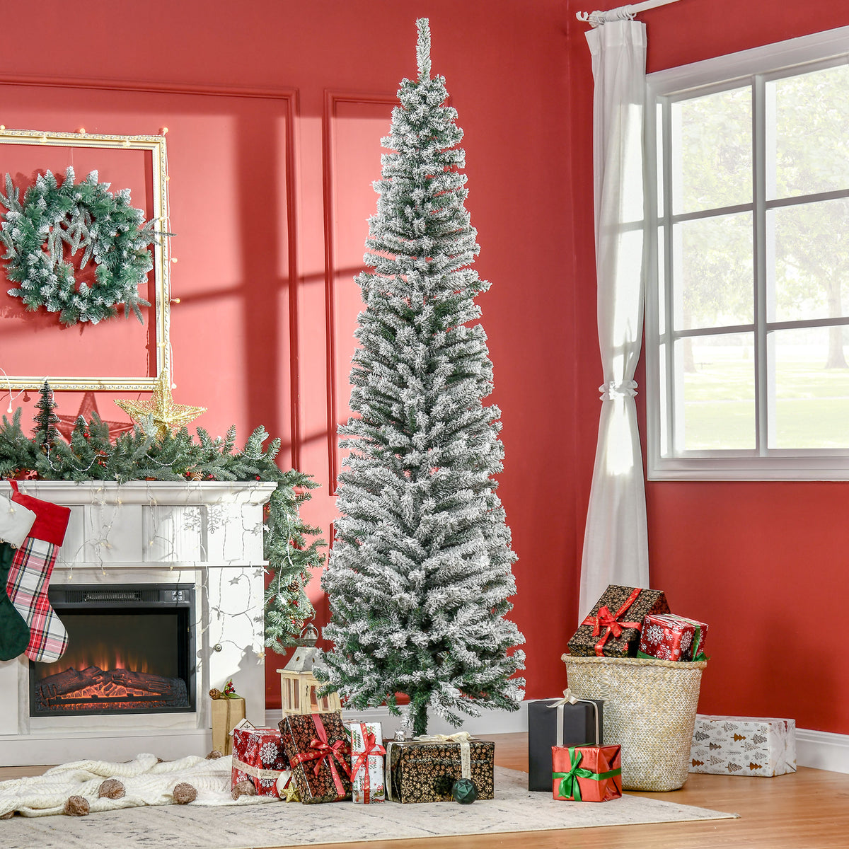 Artificial Christmas tree 225 cm pencil pine tree with snow, 738 tips for indoor use (2)