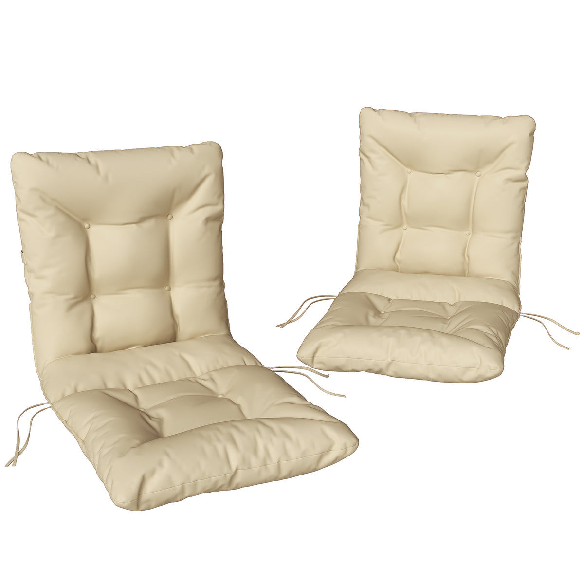 Outdoor seat cushion with backrest and ties, water-repellent padding for indoor and outdoor use, beige