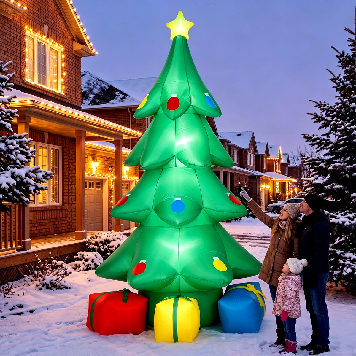 Outsunny Aufblasbarer Weihnachtsbaum 300 cm mit RGB-Stern LED-Licht, Geschenkboxen, XXL IP44 Wasserdicht – Produktabbildung 2