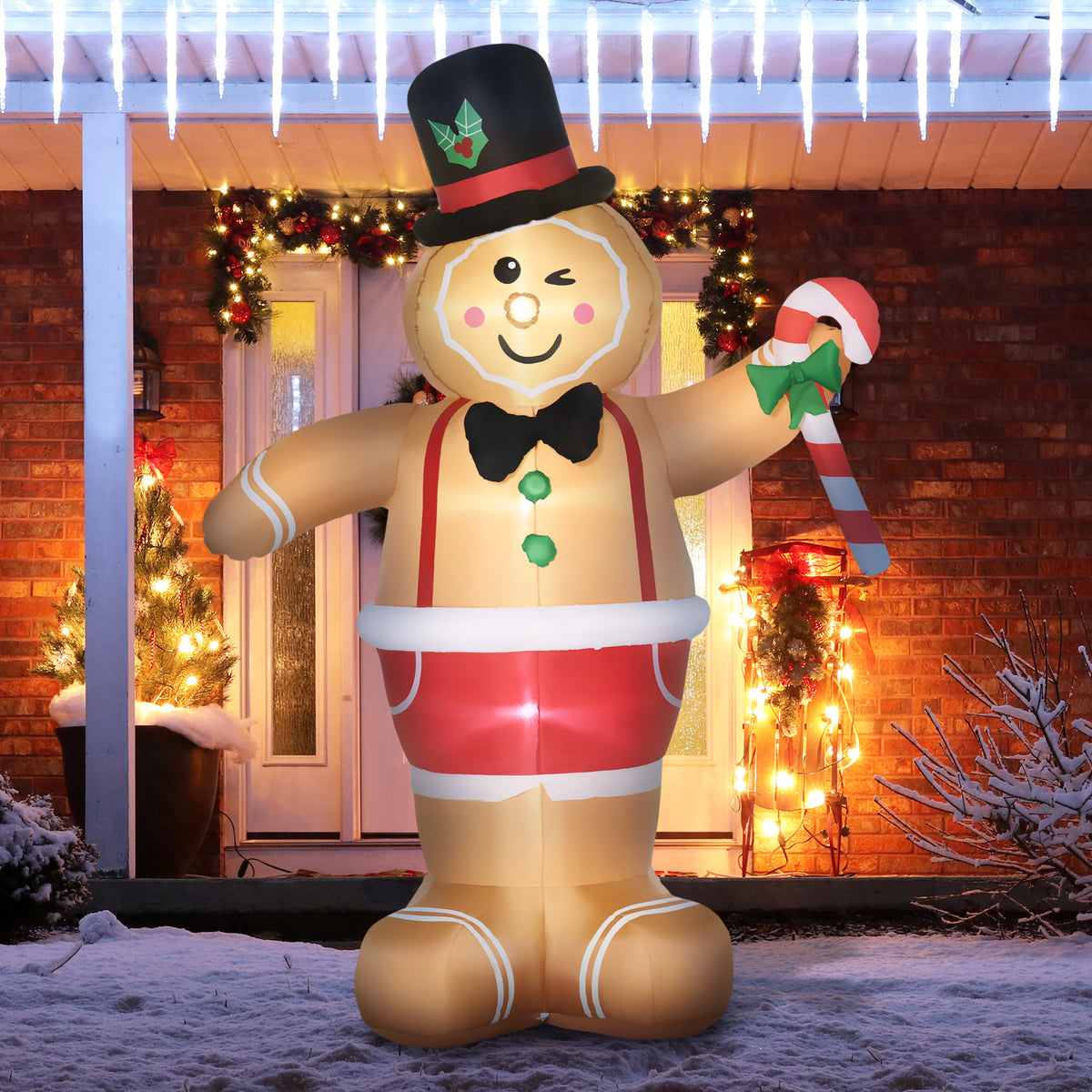 Outsunny Aufblasbare Weihnachtsfiguren Aufblasbarer Lebkuchenmann, 2 m, inkl. Gebläse, Mehrfarbig – Produktabbildung 2
