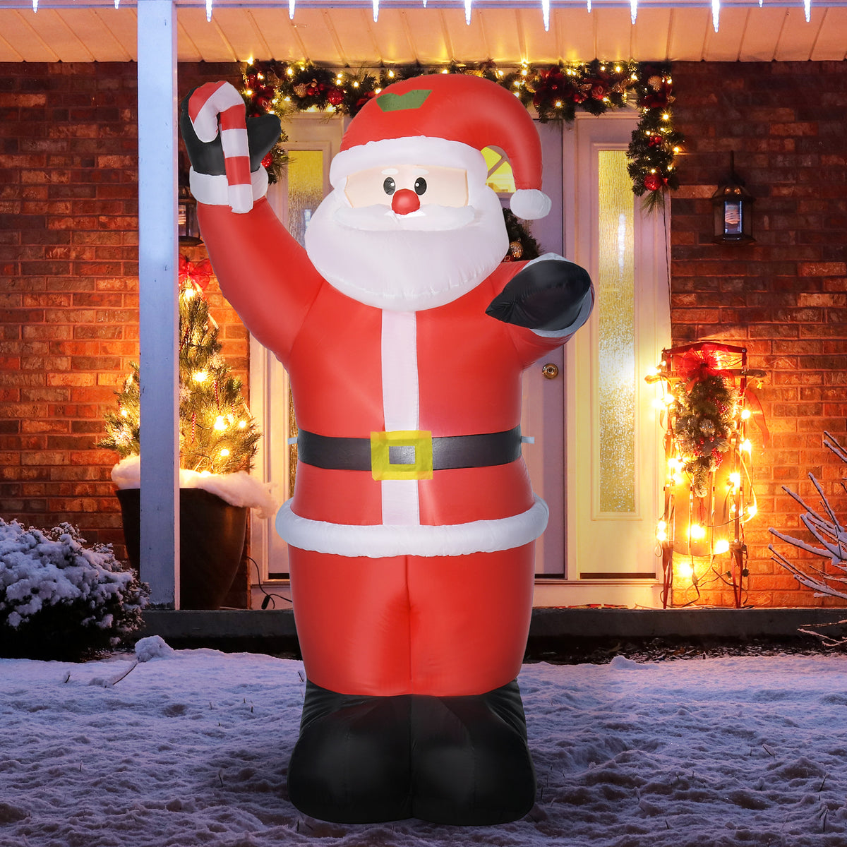 HOMCOM Aufblasbar Weihnachtsdeko, 2,4 m Weihnachtsmann mit LED-Beleuchtung, Zuckerstange – Produktabbildung 2
