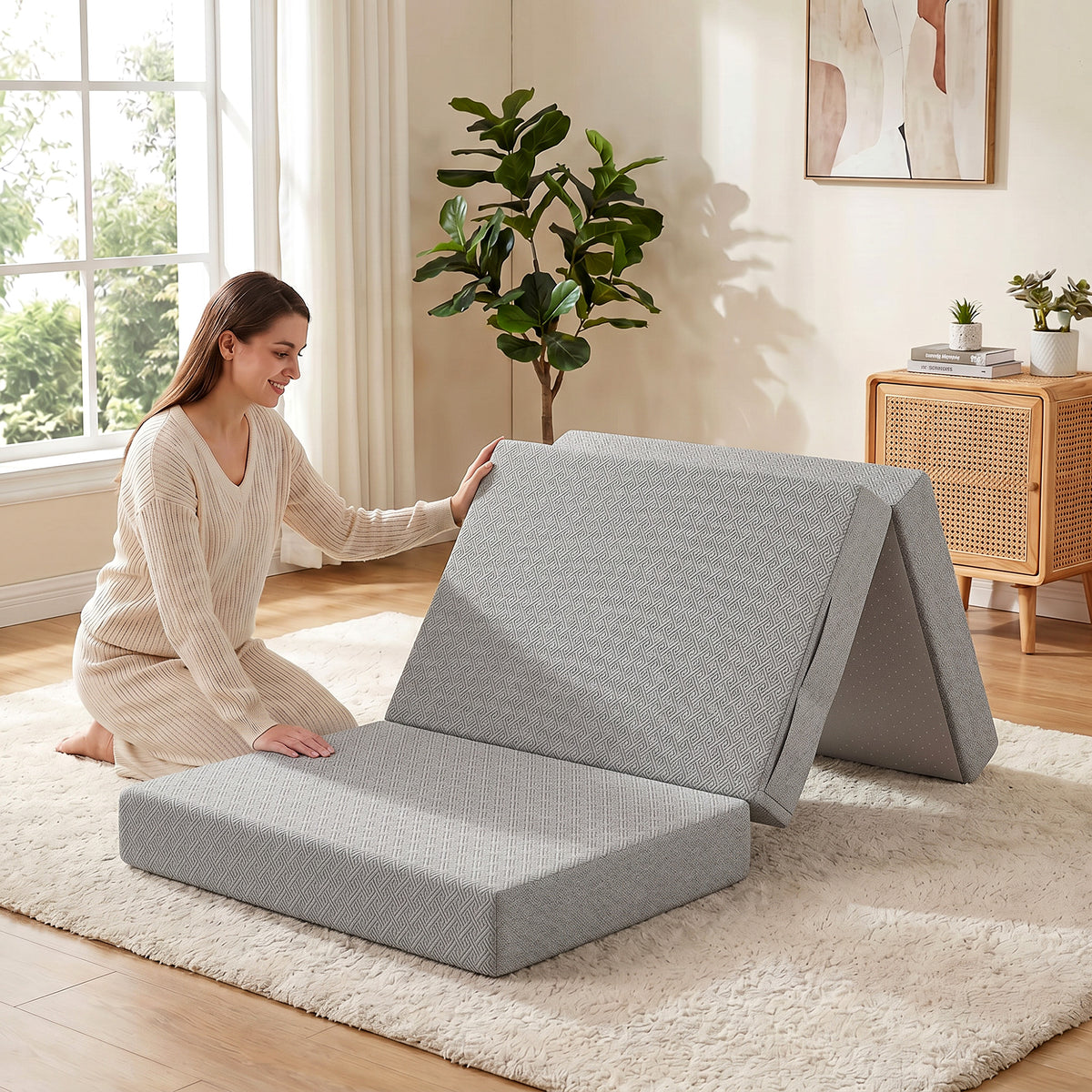 HOMCOM Klappmatratze 200 x 90 cm, 15 cm faltbare Matratze, tragbare Bodenmatratze mit waschbarem Bezug – Produktabbildung 2
