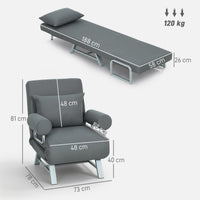 HOMCOM Schlafsessel, Polstersessel, zum Gästebett umwandelbar, ergonomisch, Dunkelgrau – Produktabbildung 3