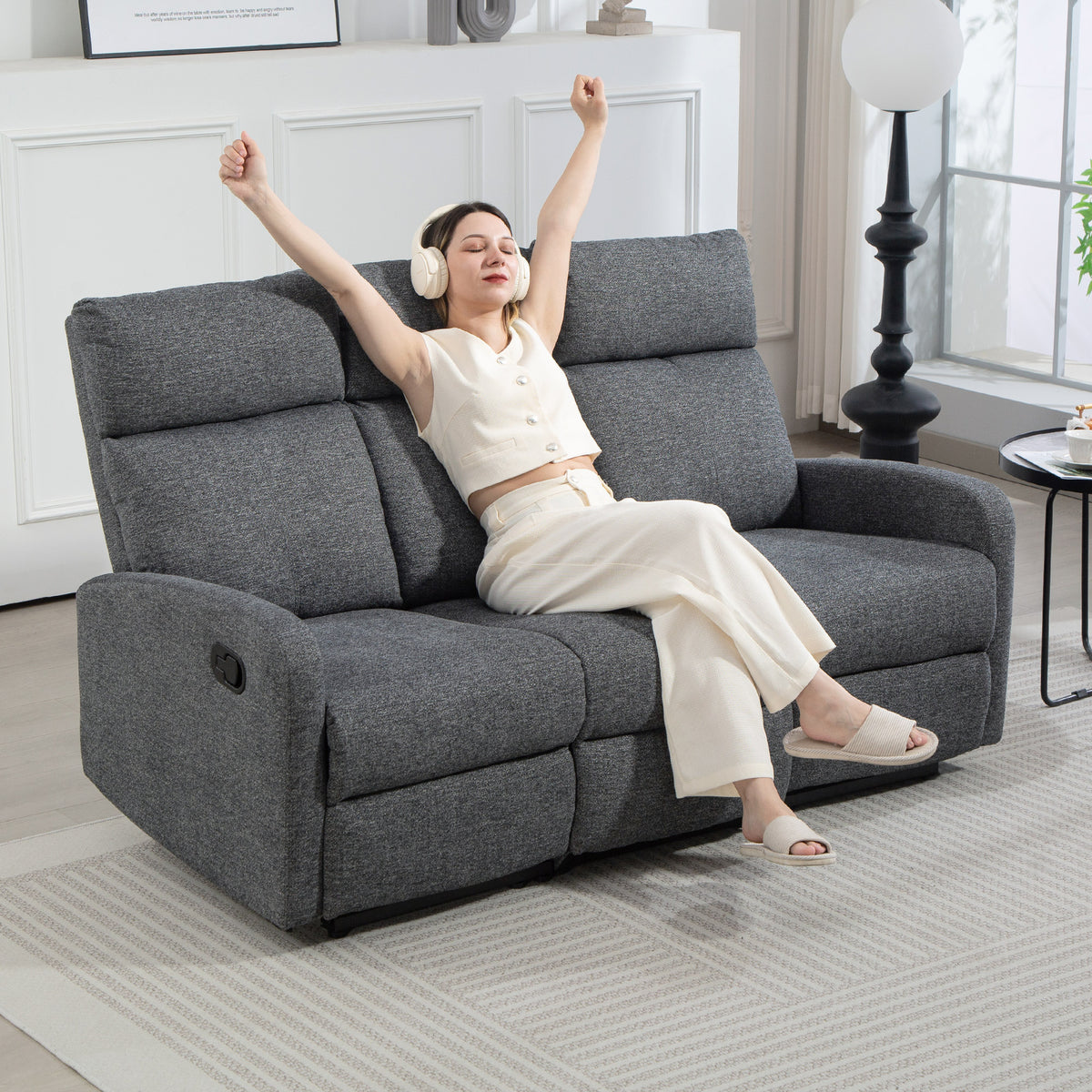 HOMCOM 3-Sitzer-Sofa, individuell verstellbare Rückenlehnen, Fußstütze, Stoffbezug, Metall, Grau – Produktabbildung 2