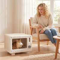 PawHut Katzenhaus im TV-Design, Katzenhöhle mit Hängematte und Spielball, Sisal-Kratzmatte, für Katzen – Produktabbildung 8