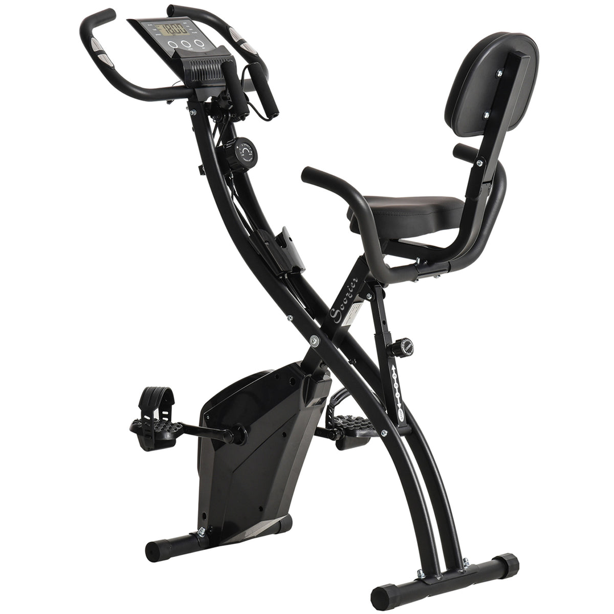 Heimtrainer 2-in-1 Fahrradtrainer mit LCD-Display Pulsmesser verstellbar Sitz Räder, klappbarer Hometrainer