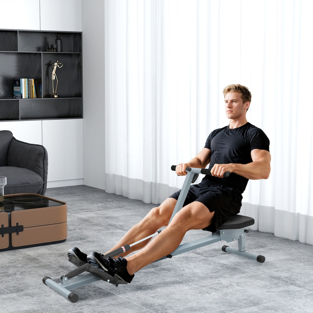HOMCOM Rudergerät für Zuhause, Hydraulisches Fitness-Rudergerät mit LCD-Display, 12 Widerstandsstufen – Produktabbildung 2