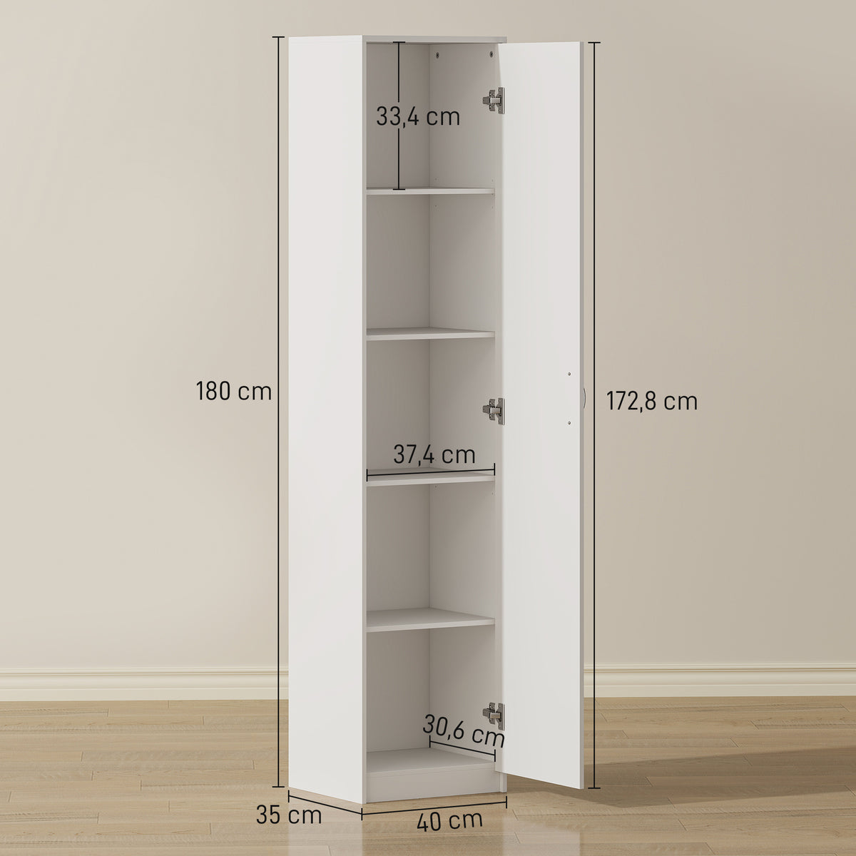HOMCOM Küchenschrank, 5-Ebenen-Aufbewahrungsschrank, verstellbare Regale, für Wohnzimmer, Küche – Produktabbildung 13