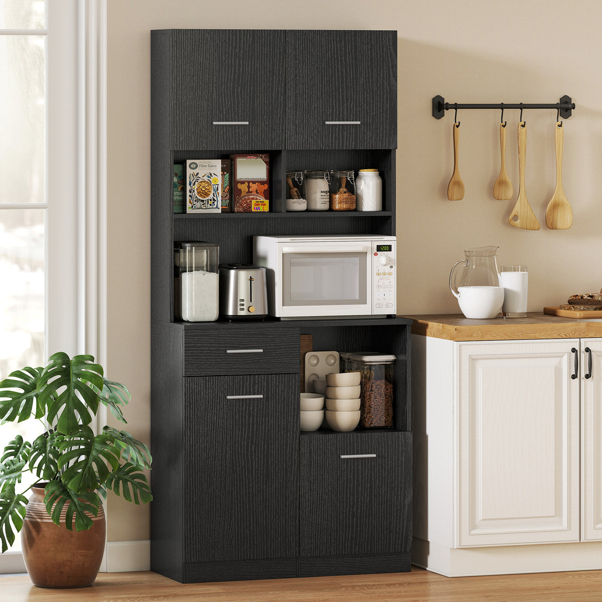 HOMCOM Küchenschrank, Buffet mit Schublade, Soft-Close Türen, 80 x 35 x 180 cm, Schwarz – Produktabbildung 2