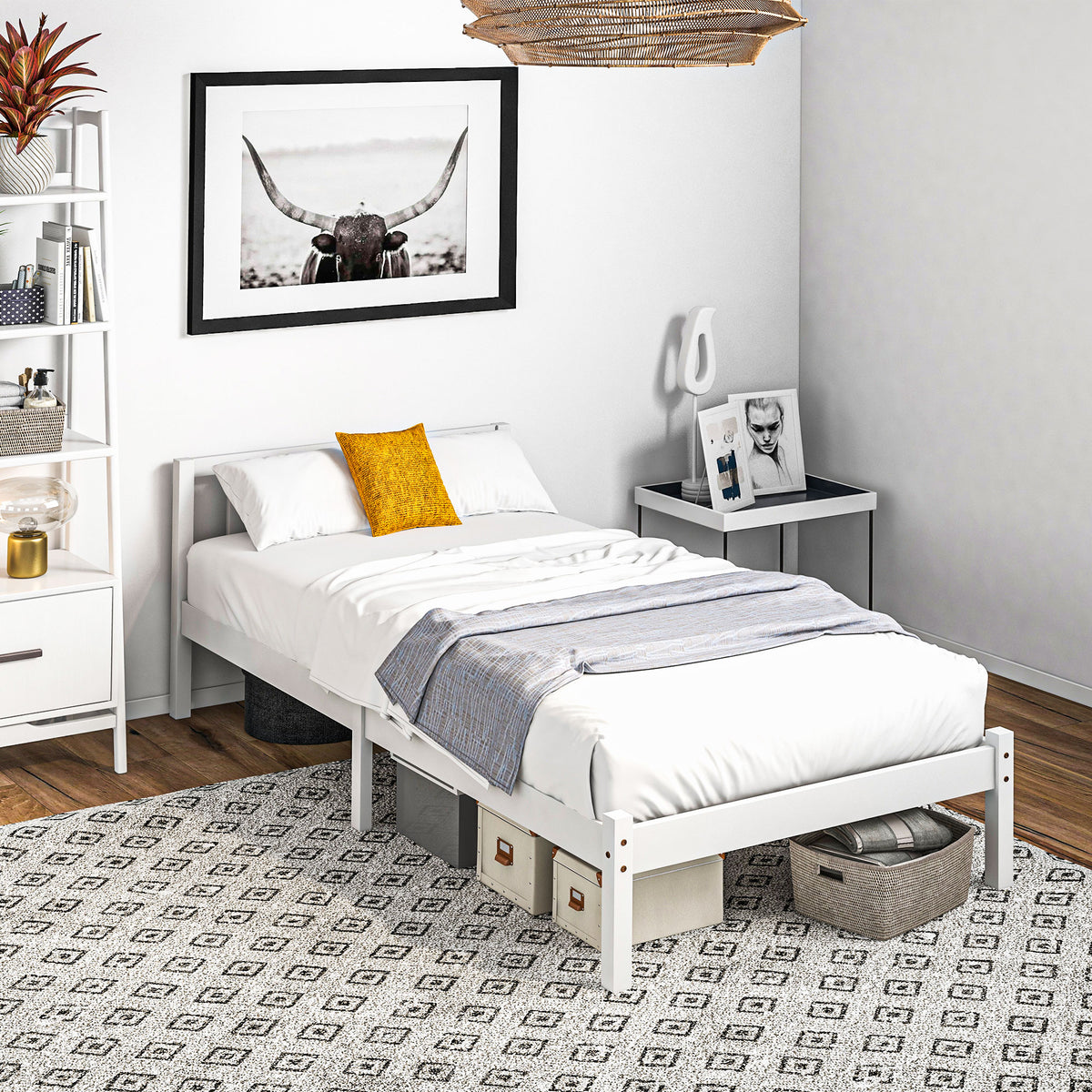 HOMCOM Einzelbettgestell, Kopfteil & Lattenrost, 26cm Freiraum unter Bett, Kiefernholz, 208x96x70 cm – Produktabbildung 2