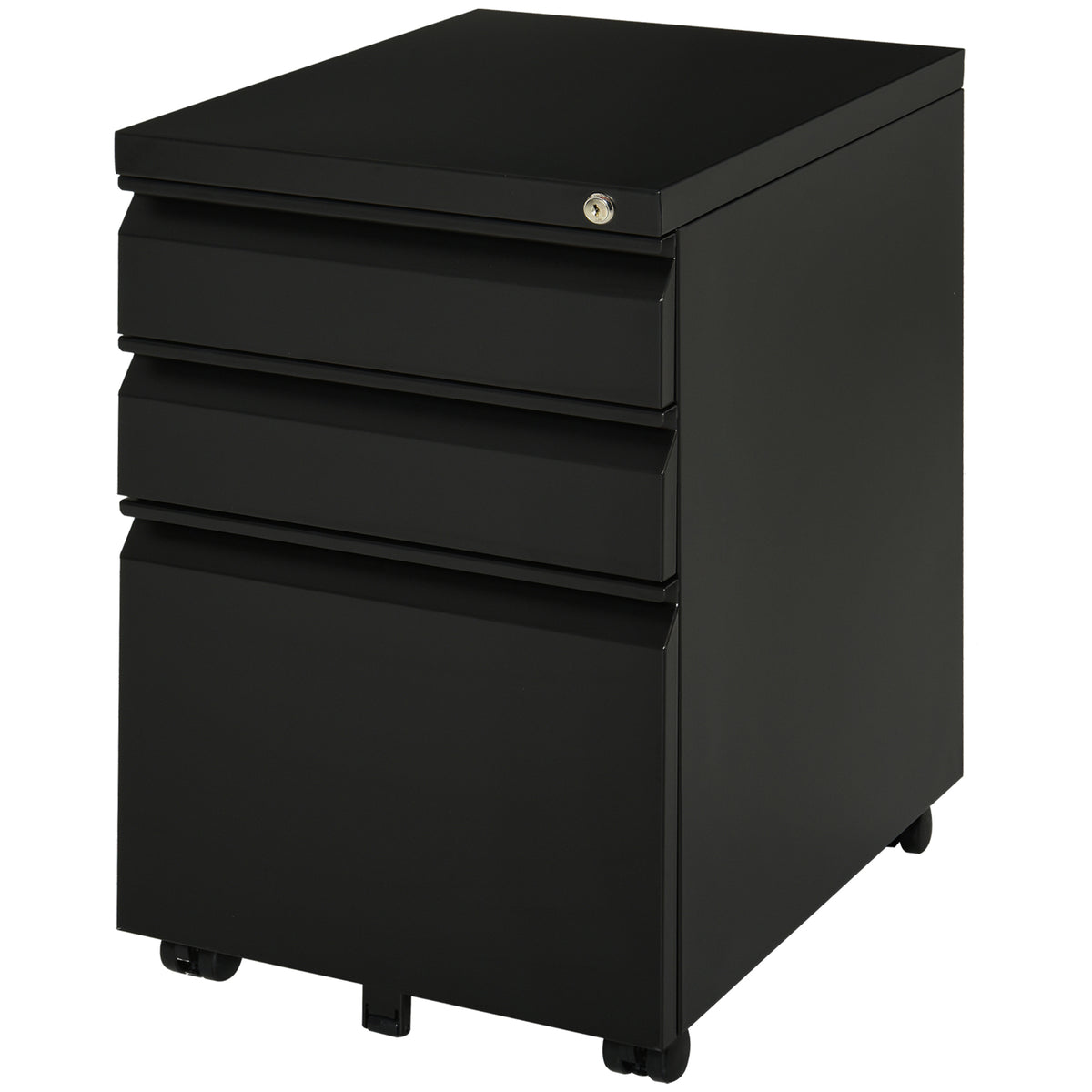 Mobile pedestal, 3 drawers, 5 casters, hanging file folder, lockable, steel, black 39 x 48 x 60 cm