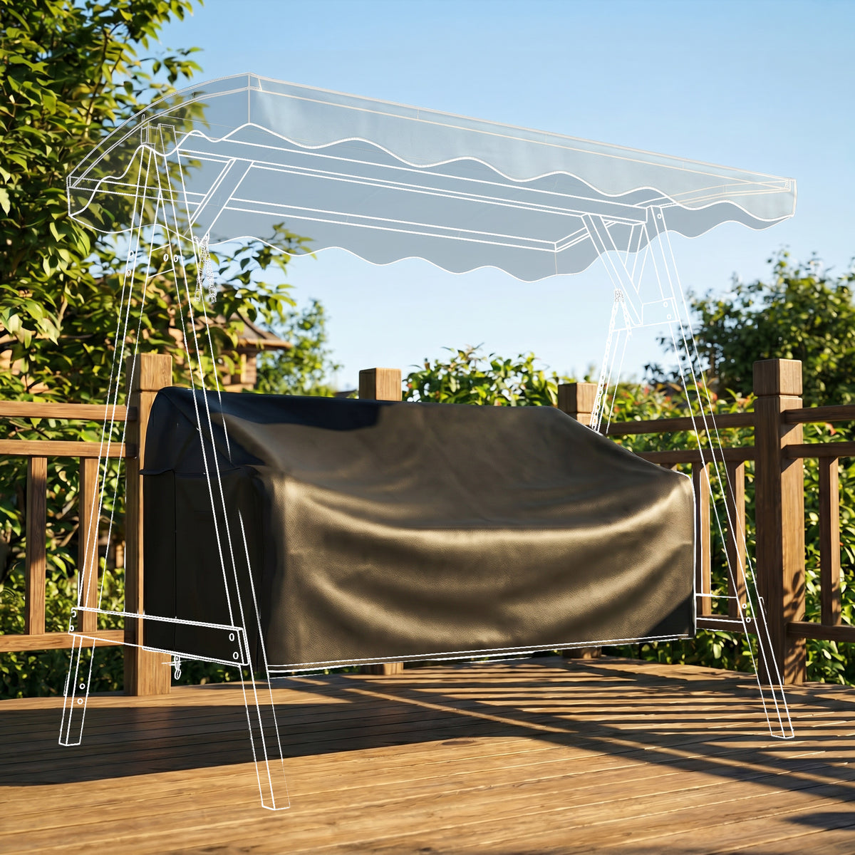 3-seater garden swing cover, waterproof protective cover, windproof and UV-resistant, 420D Oxford fabric (2)