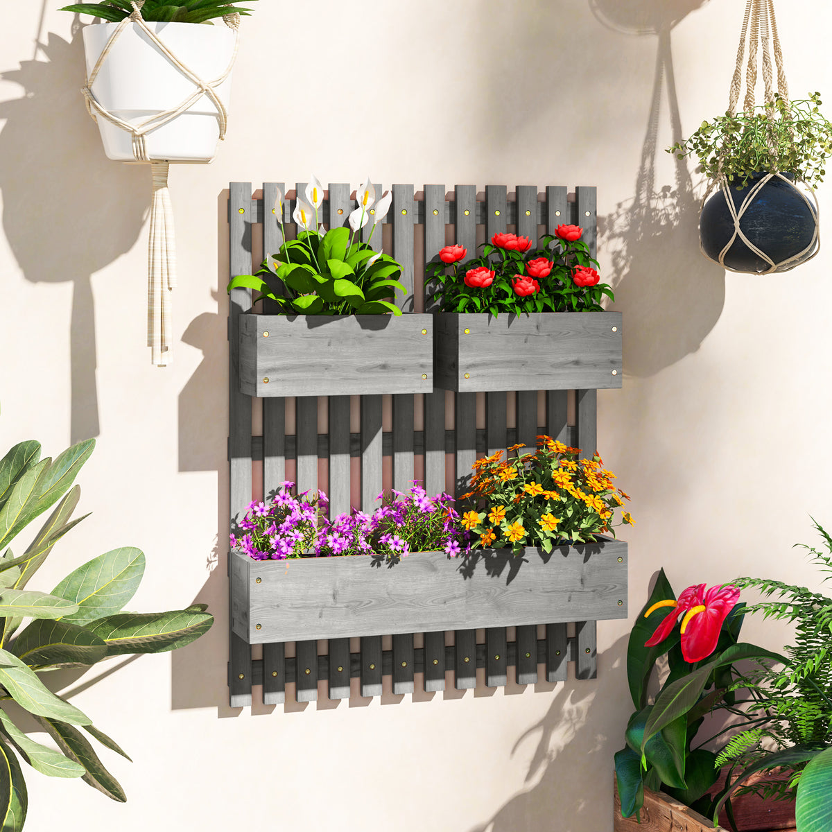 Outsunny Blumenkasten-Set, Wandmontage, frei versetzbar, Massivholz, 60 x 16 x 80 cm – Produktabbildung 2