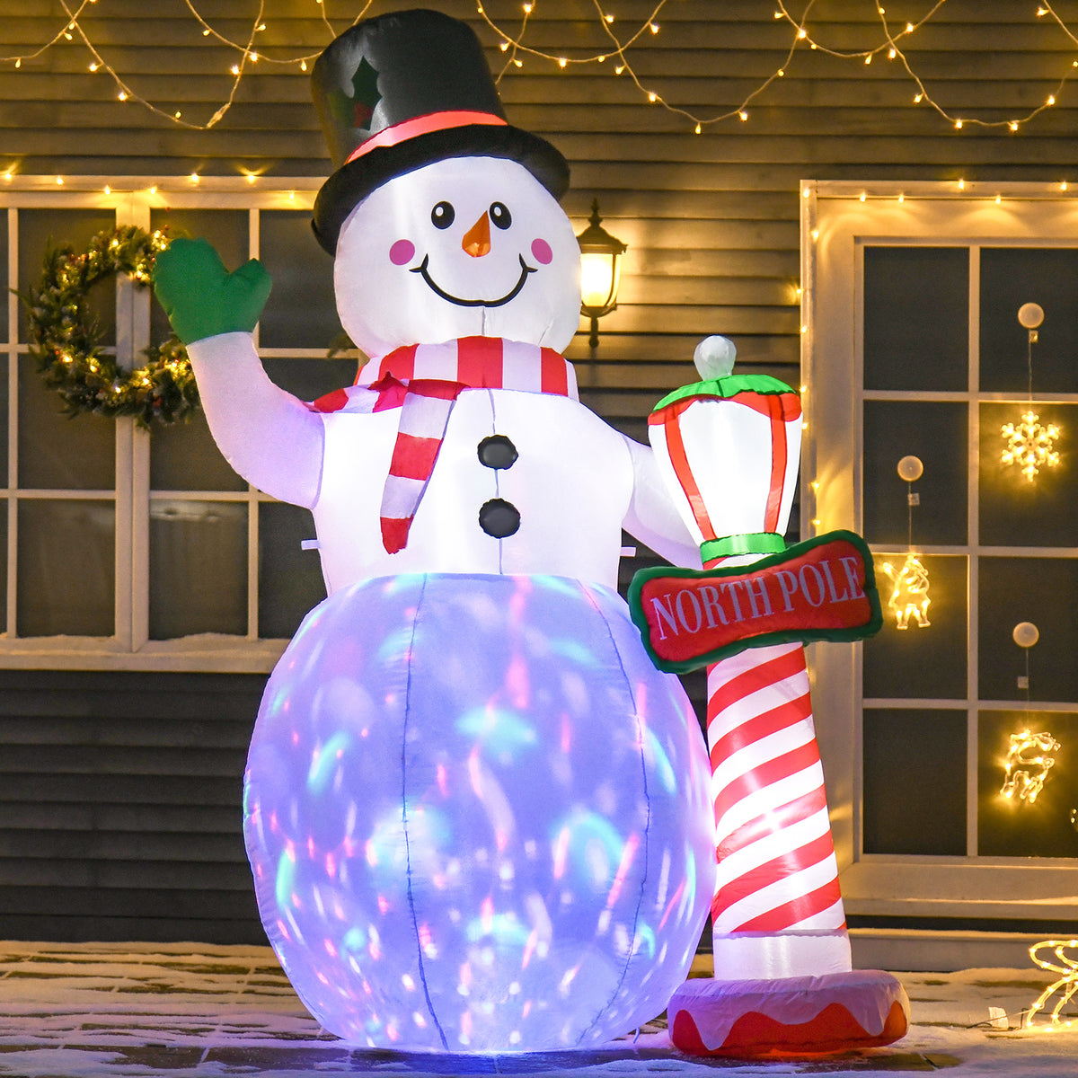HOMCOM Weihnachtsdeko, aufblasbarer Schneemann, 2,4 m, LED-Beleuchtung, Gebläse, Weiß – Produktabbildung 2