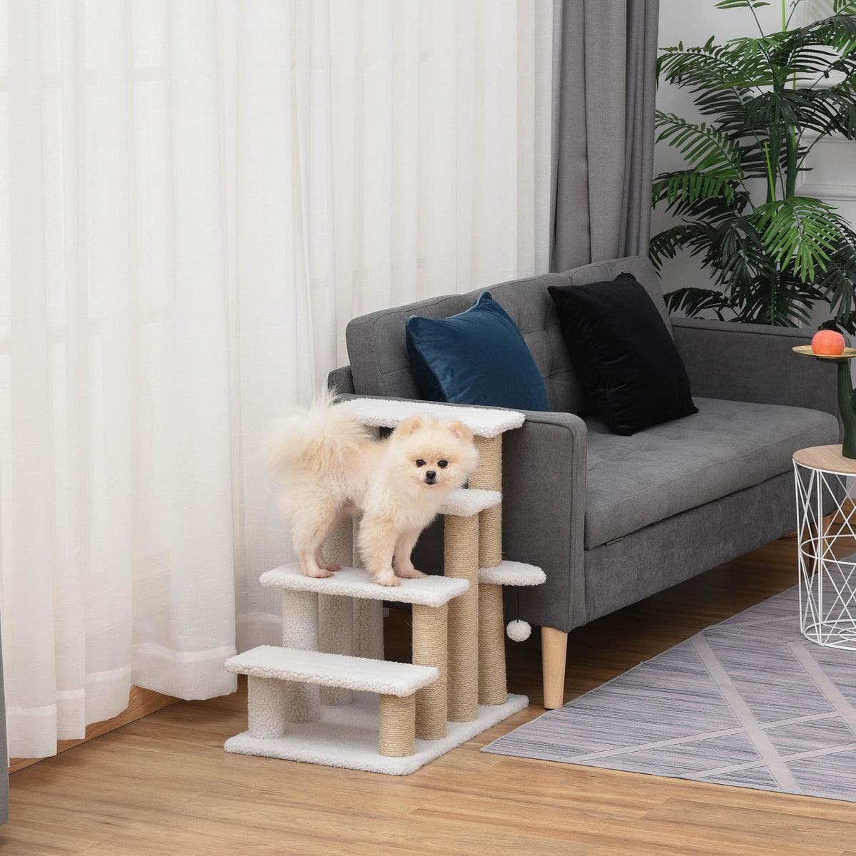 PawHut Katzentreppe 4-stufige Haustiertreppe mit Kratzsäulen Ball Hundetreppe Tiertreppe für Katzen bis – Produktabbildung 2