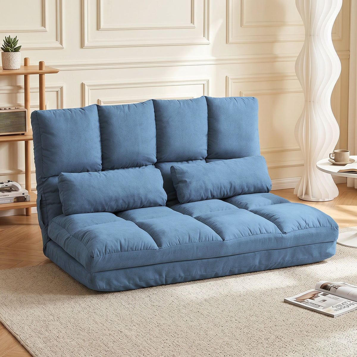 Floor sofa sofa bed, foldable, adjustable backrest, 102 cm x 73 cm x 60 cm, blue (2)