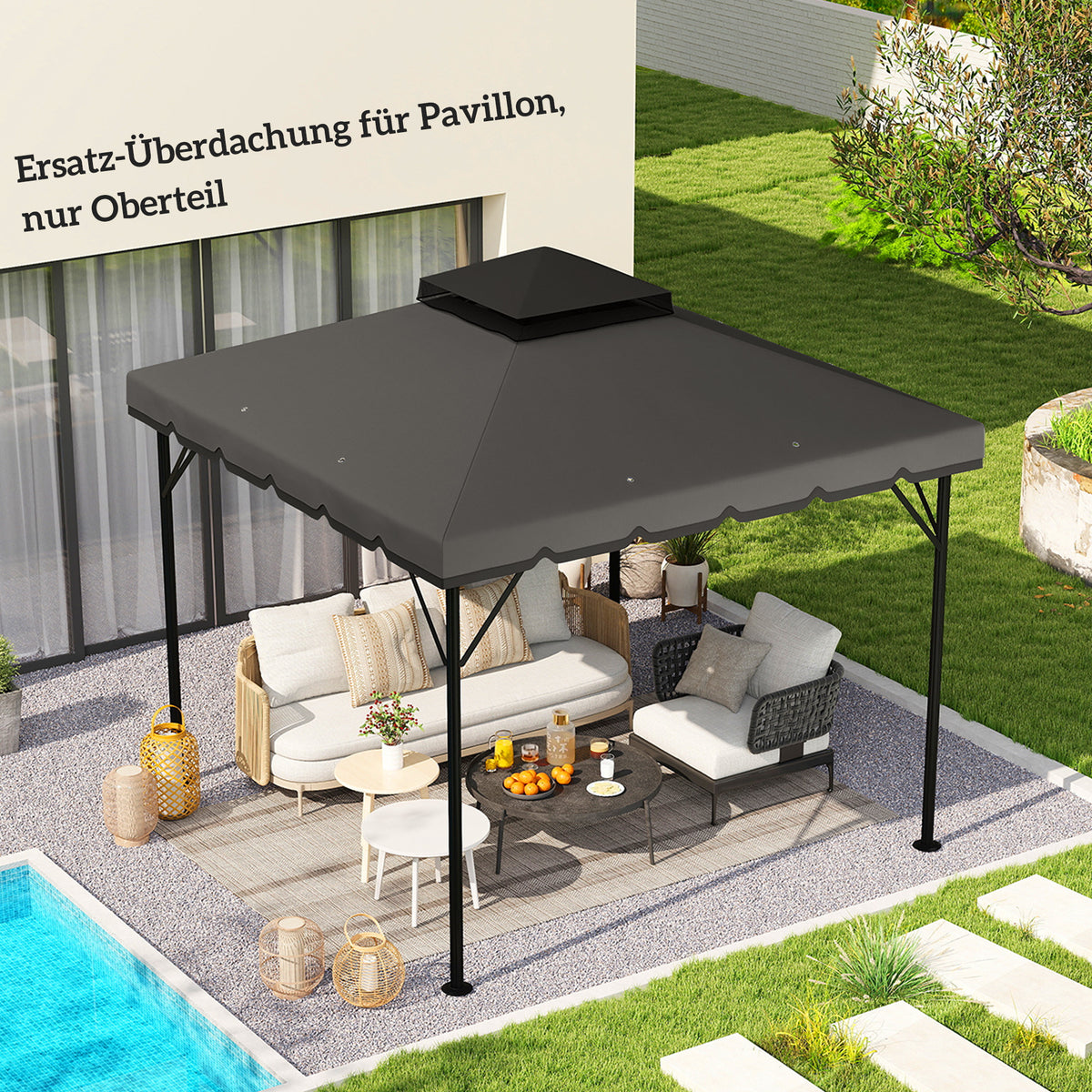 Replacement roof for 3x3m pavilion, water-repellent pavilion roof with double roof and water drainage holes (2)