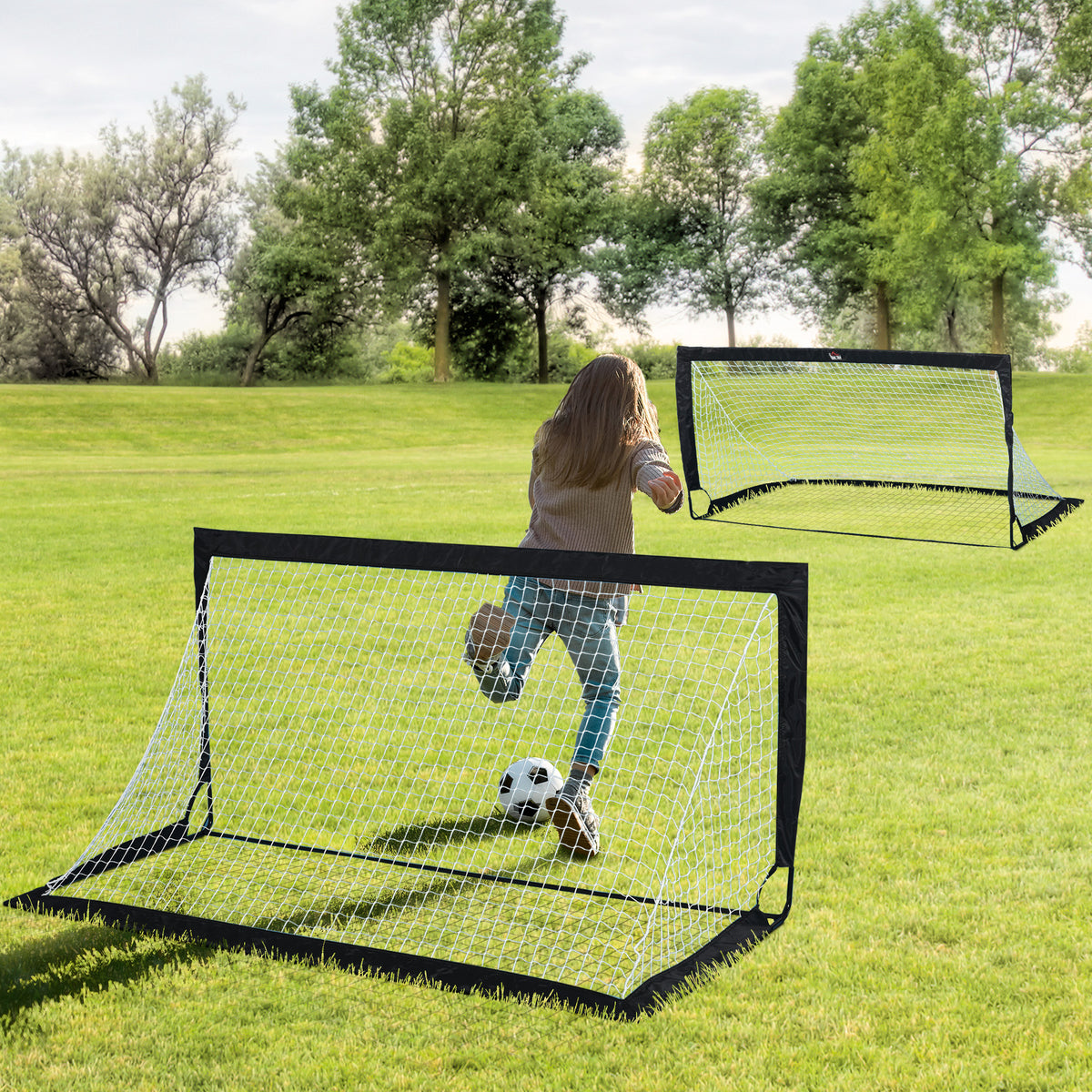 Foldable football goal set of 2, 183 x 90 x 90 cm, weatherproof with carry bag, outdoor football goals for (2)