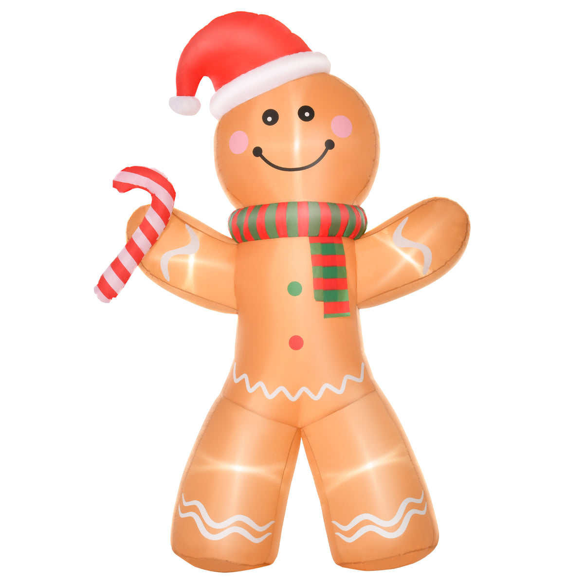 HOMCOM Selbstaufblasender Lebkuchenmann, inkl. Gebläse, Weihnachtsdekoration 2,4 m mit LED-Lichtern