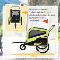 PawHut 2in1 Hundeanhänger, Schiebefunktion, 2 Eingänge, Netzfenster, Sonnenschutz, Stahlrahmen, grün – Produktabbildung 3