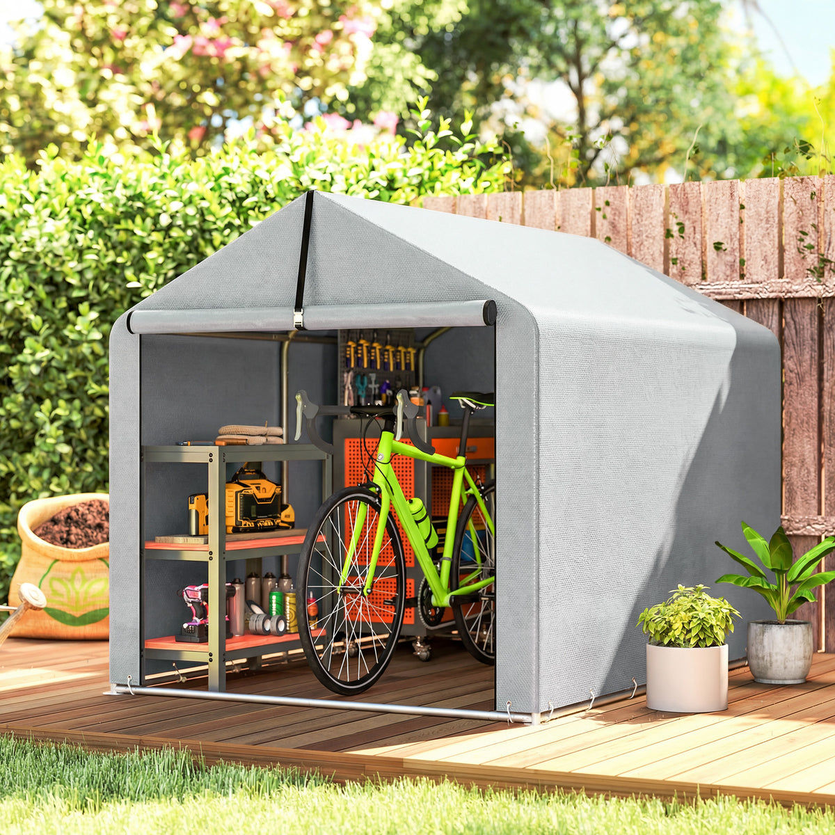 Outsunny Garagenzelt 2,2 x 1,6 m Wasserdicht Gerätezelt mit Rolltür Satteldach Stahlrahmen, UV-beständig – Produktabbildung 2