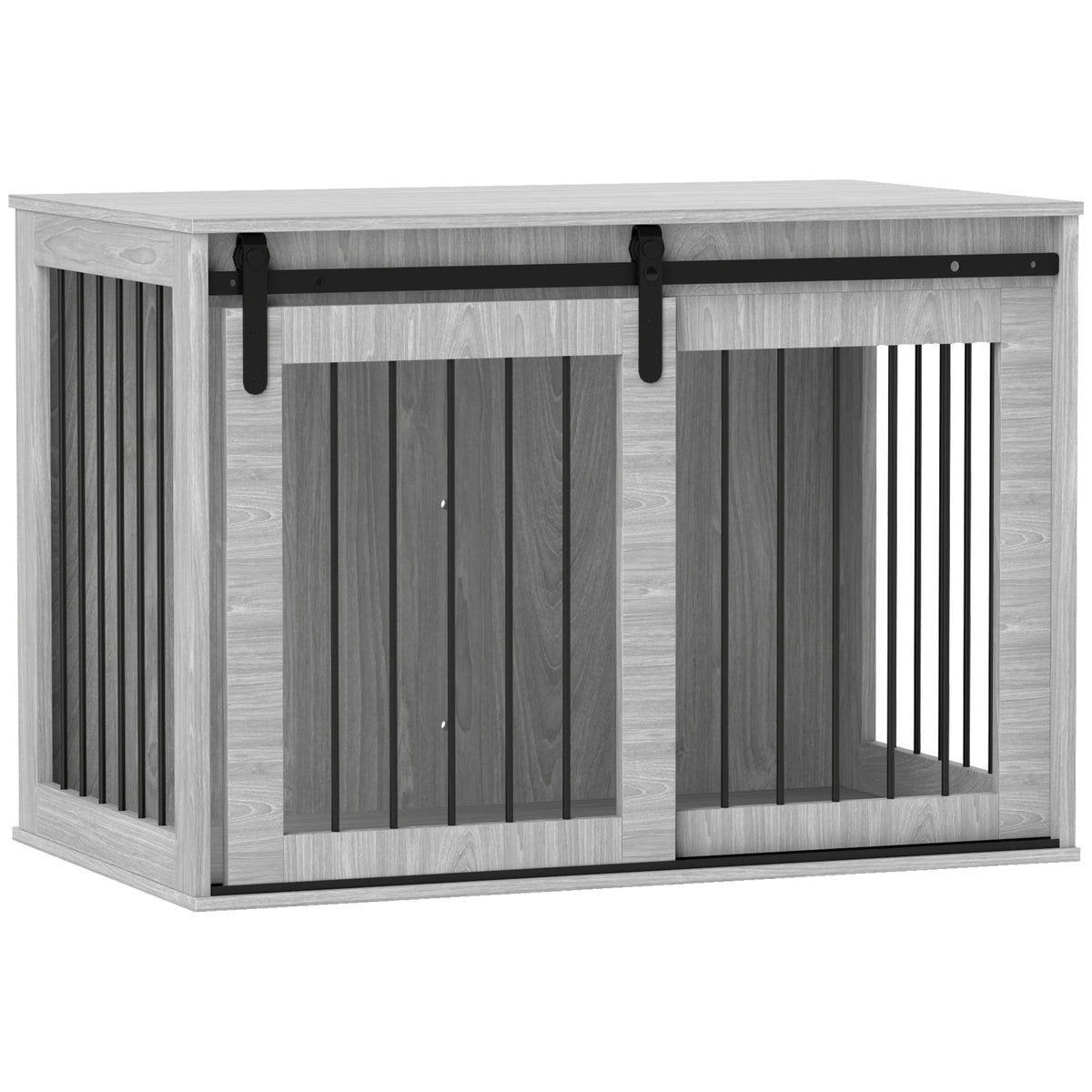 PawHut Hundebox mit Schiebetür, Belüftung, Spanplatte und Stahl, 98 x 58 x 61 cm, Grau