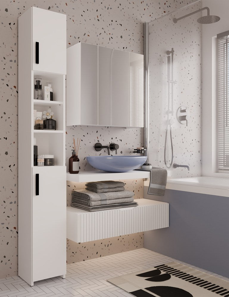 Badezimmerschrank POLA 3L hängend mit 3 Spiegeln über Waschbecken 3 Türen WEISS – Produktabbildung 2
