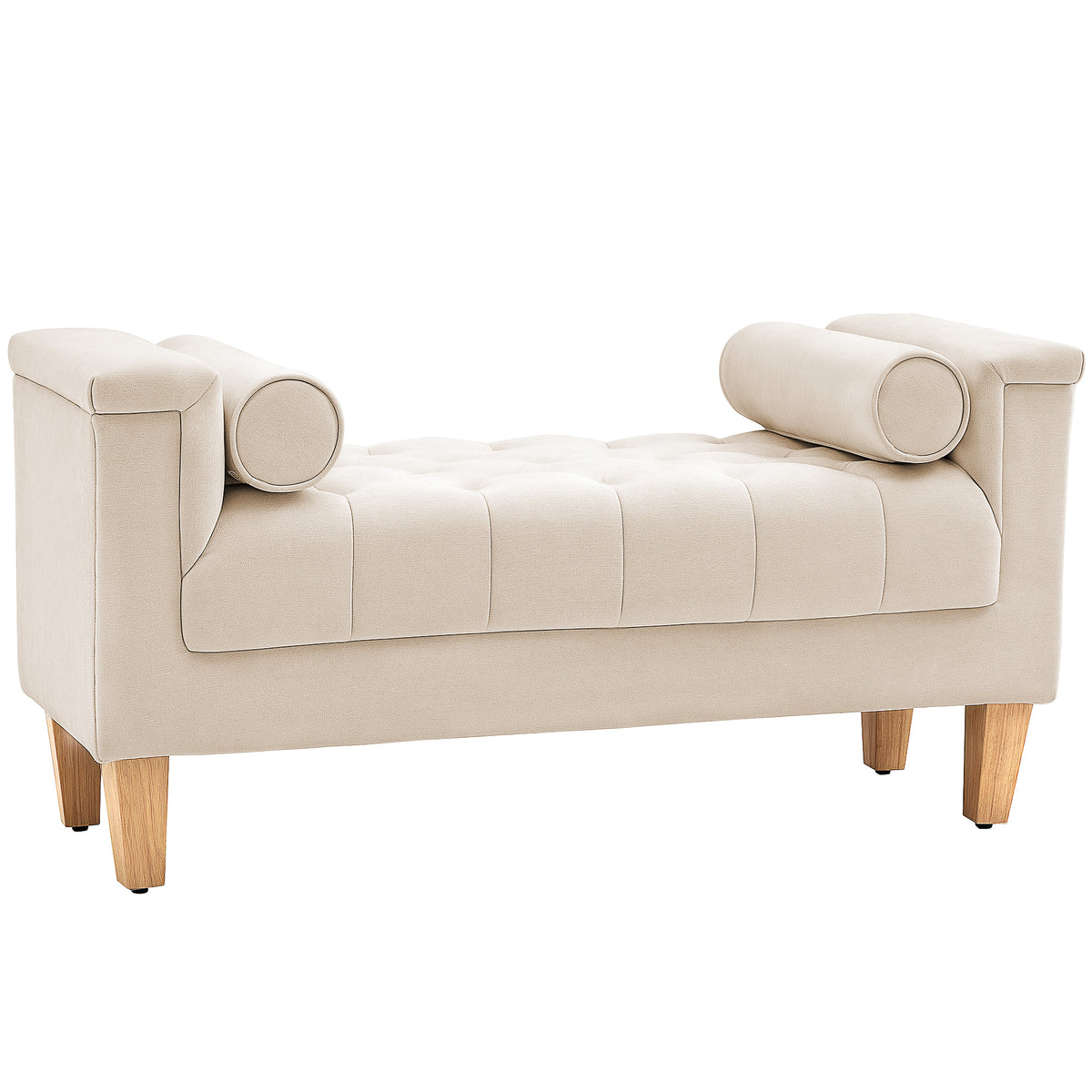 Upholstered bench, vintage design, 2 cushions, chenille cover, 115 x 44 x 58 cm, beige