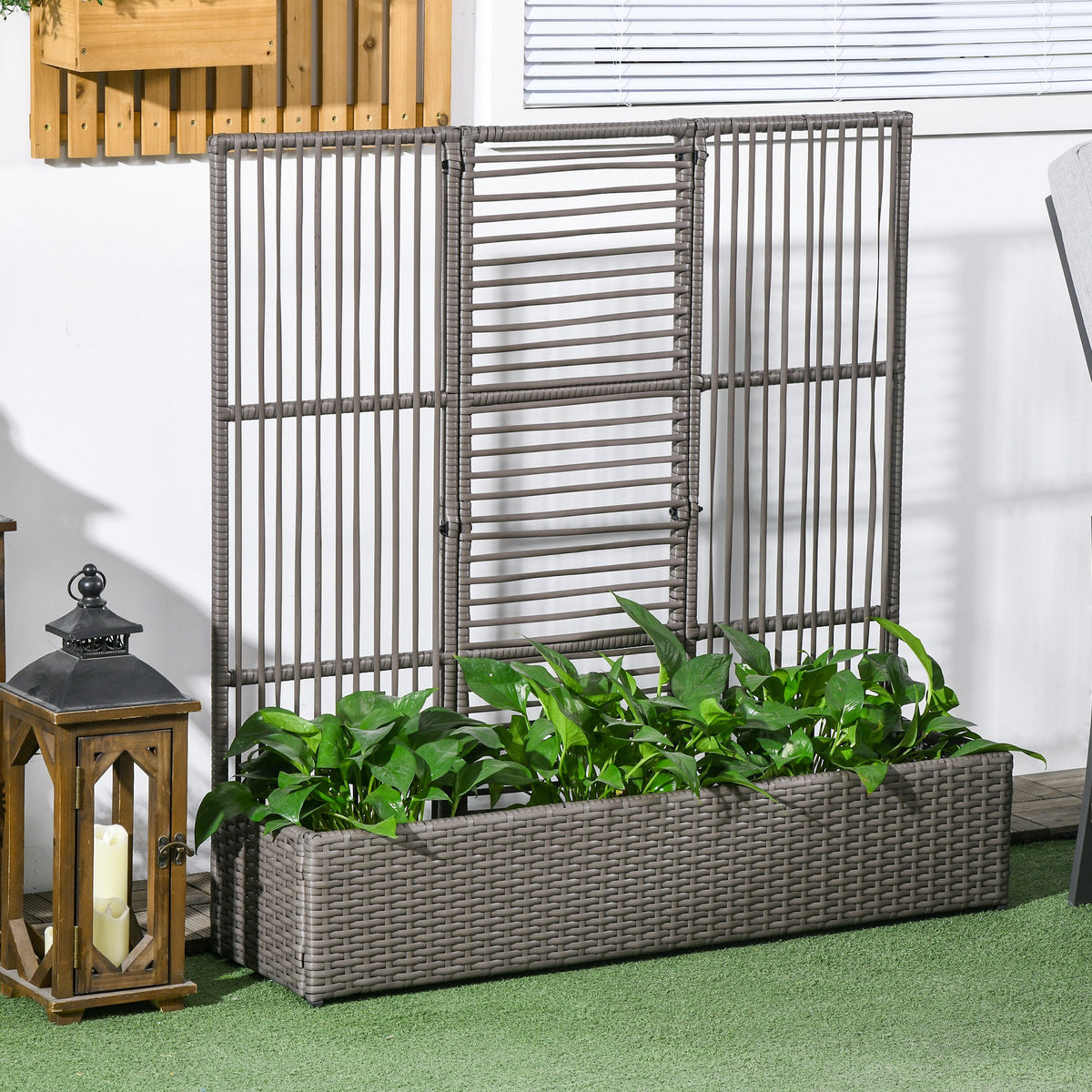 Outsunny Blumenkasten mit Spalier, wetterfest, Polyrattan, 103 x 29 x 103 cm, Grau – Produktabbildung 2