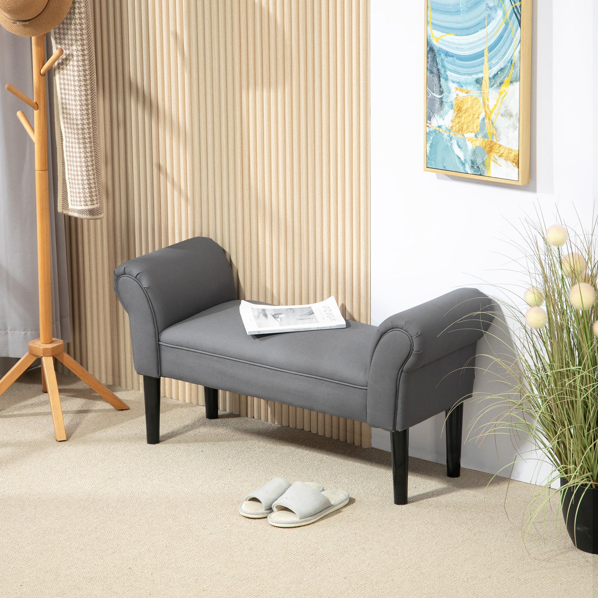Bench seat, bed bench, sturdy construction, soft upholstery, 102x36x51 cm, grey (2)