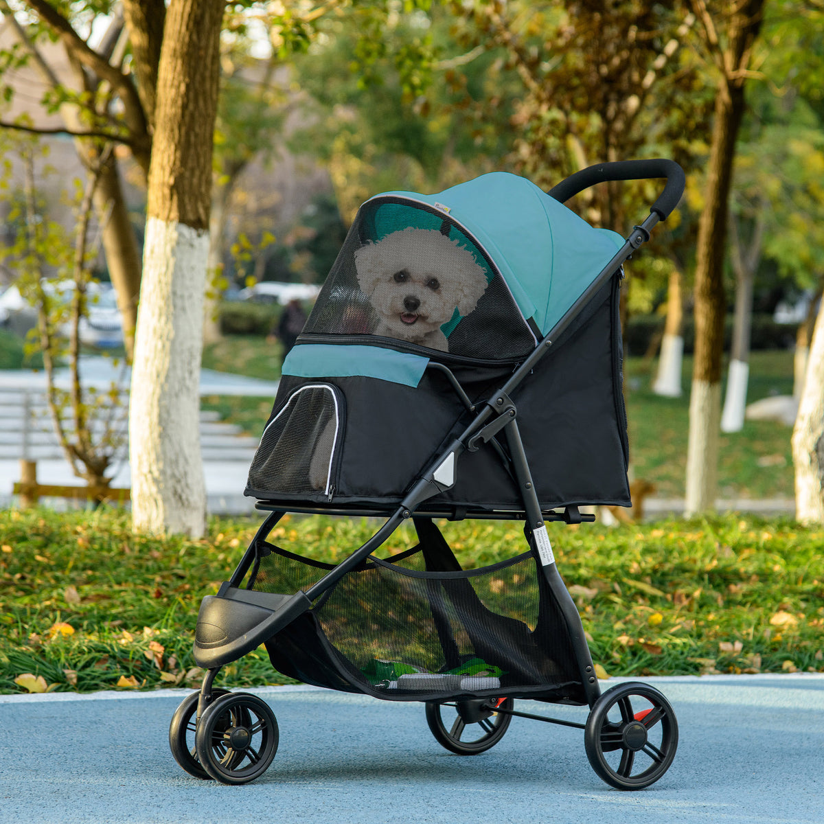 PawHut Haustierbuggy Hundebuggy bis 10kg klappbar Sicherheitsleine Handgriff Regenschutz – Produktabbildung 2