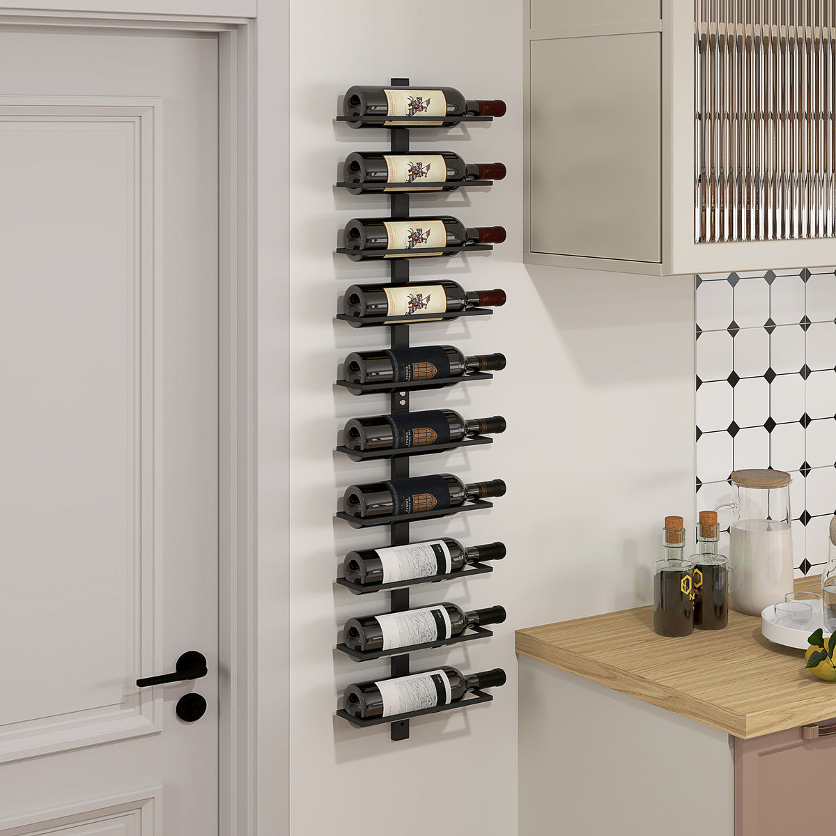 HOMCOM Weinregal, Wandregal für 10 Flaschen Wein, 10 Ebenen, Metall, für Küche, Wohnzimmer, Hausbar – Produktabbildung 2