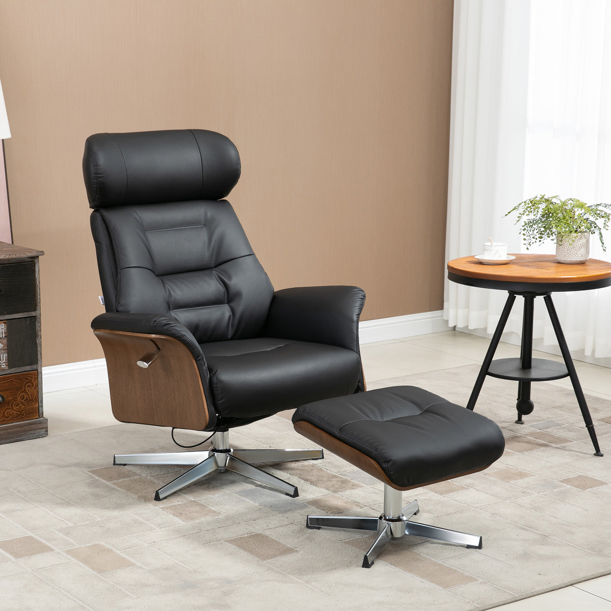 Recliner with footstool, 360° swivel, reclining function, reading chair, black, 80 x 84 x 108 cm (2)