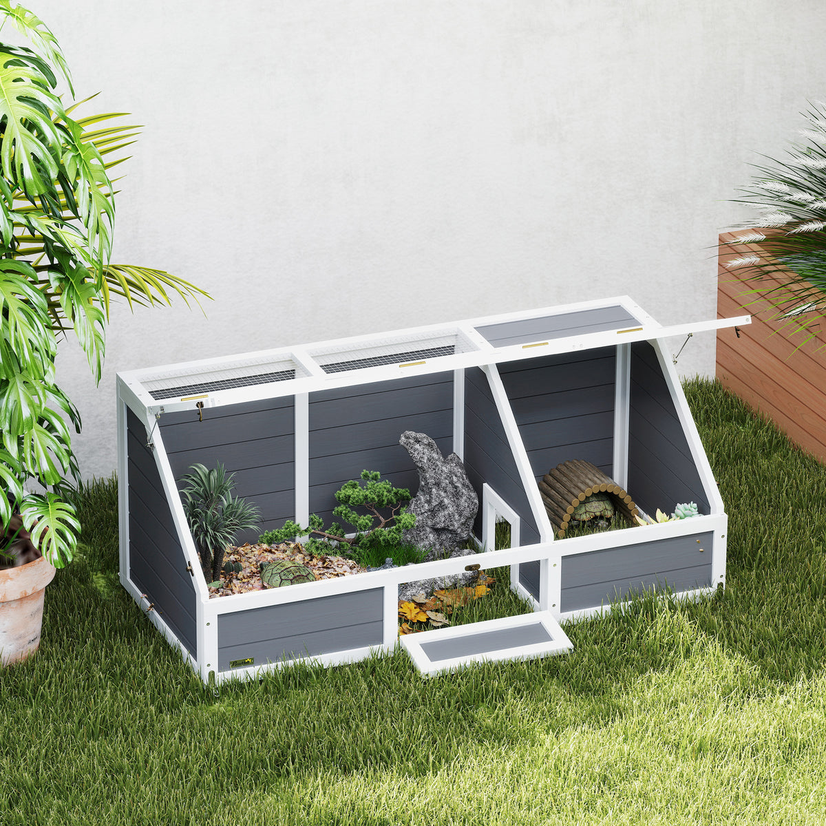 PawHut Schildkrötenbox, Outdoor Schildkrötengehege, bodenloses Design, leicht zu öffnen – Produktabbildung 2