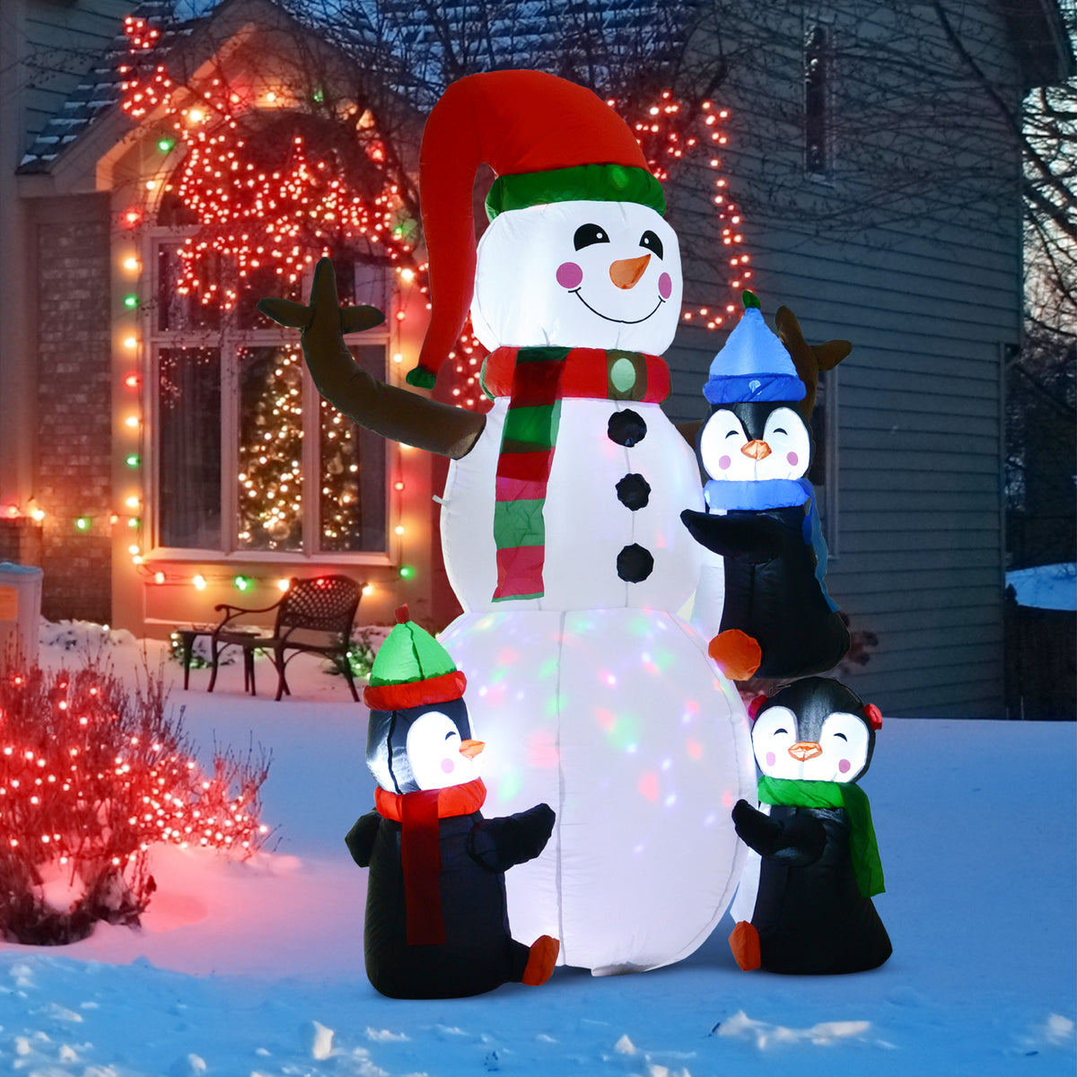 HOMCOM Schneemann Outdoor-Weihnachtsdekoration, inkl. Gebläse, bunte LED´s, selbstaufblasend 1,4 m – Produktabbildung 2